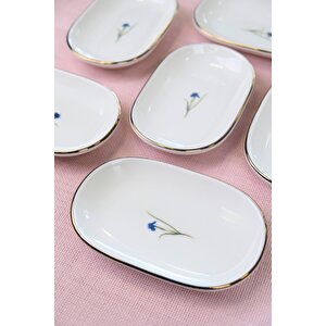 Tabak Evi Porselen Natura İris Altın Yaldızlı Oval Kayık Tabak 13,50x8,50x2,50cm 6 Li