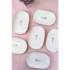 Tabak Evi Porselen Natura İris Altın Yaldızlı Oval Kayık Tabak 13,50x8,50x2,50cm 6 Li