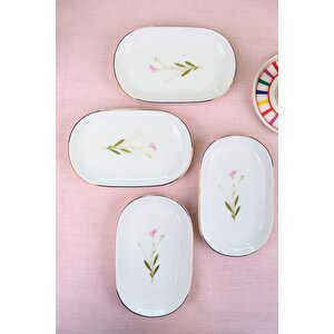 Tabak Evi Porselen Natura Çuha Altın Yaldızlı Oval Kayık Tabak 27,50x17,50x3cm 4 Lü