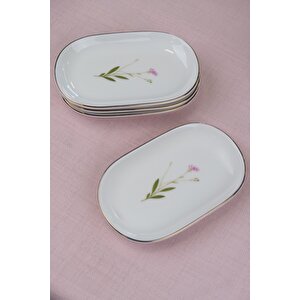 Tabak Evi Porselen Natura Çuha Altın Yaldızlı Oval Kayık Tabak 27,50x17,50x3cm 4 Lü