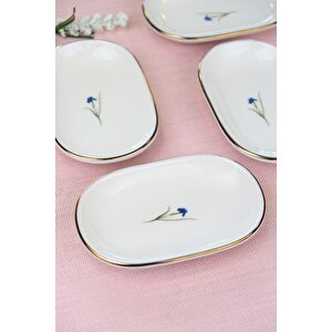Tabak Evi Porselen Natura İris Altın Yaldızlı Oval Kayık Tabak 13,50x8,50x2,50cm 4 Lü