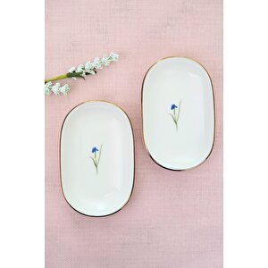 Tabak Evi Porselen Natura İris Altın Yaldızlı Oval Kayık Tabak 13,50x8,50x2,50cm 2 Li̇