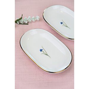 Tabak Evi Porselen Natura İris Altın Yaldızlı Oval Kayık Tabak 13,50x8,50x2,50cm 2 Li̇