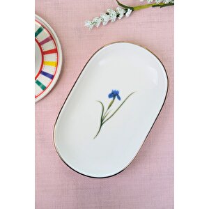 Tabak Evi Porselen Natura İris Altın Yaldızlı Oval Kayık Tabak 27,50x17,50x3cm Tekli