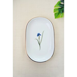 Tabak Evi Porselen Natura İris Altın Yaldızlı Oval Kayık Tabak 22,50x14,50x2,50cm Tekli