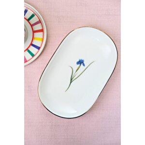 Tabak Evi Porselen Natura İris Altın Yaldızlı Oval Kayık Tabak 22,50x14,50x2,50cm Tekli