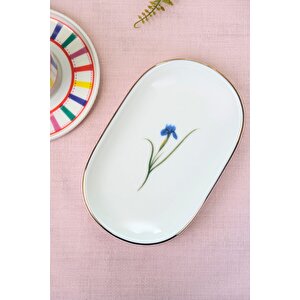 Tabak Evi Porselen Natura İris Altın Yaldızlı Oval Kayık Tabak 22,50x14,50x2,50cm Tekli