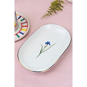 Tabak Evi Porselen Natura İris Altın Yaldızlı Oval Kayık Tabak 22,50x14,50x2,50cm Tekli