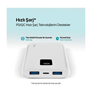 Powerslim Trio Lcd 10.000mah Pd 22,5w Dahili Kablolu Taşınabilir Şarj Aleti / Powerbank