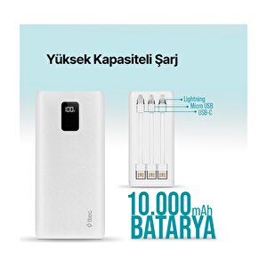 Powerslim Trio Lcd 10.000mah Pd 22,5w Dahili Kablolu Taşınabilir Şarj Aleti / Powerbank