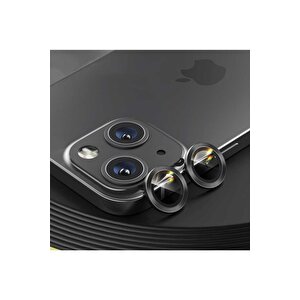 Iphone 13 Uyumlu Kamera Koruyucu Lens Mercek Metal Çerçeveli 2'li Set Siyah Black
