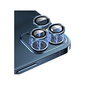 Iphone 12 Pro Kamera Koruyucu Lens Mercek Metal Çerçeveli 3lü Set Mavi Blue Uyumlu