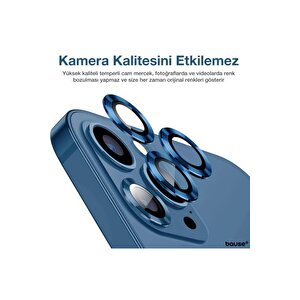 Iphone 12 Pro Kamera Koruyucu Lens Mercek Metal Çerçeveli 3lü Set Mavi Blue Uyumlu