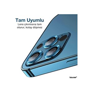 Iphone 12 Pro Kamera Koruyucu Lens Mercek Metal Çerçeveli 3lü Set Mavi Blue Uyumlu