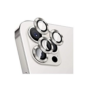 Iphone 13 Pro Max Kamera Koruyucu Lens Mercek Metal Çerçeveli 3lü Set Gümüş Gri Silver