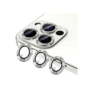 Iphone 13 Pro Max Kamera Koruyucu Lens Mercek Metal Çerçeveli 3lü Set Gümüş Gri Silver
