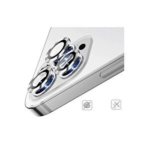 Iphone 13 Pro Max Kamera Koruyucu Lens Mercek Metal Çerçeveli 3lü Set Gümüş Gri Silver