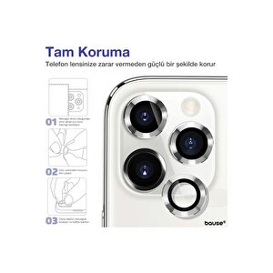 Iphone 13 Pro Max Kamera Koruyucu Lens Mercek Metal Çerçeveli 3lü Set Gümüş Gri Silver
