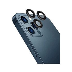 Iphone 12 Pro Max Kamera Koruyucu Lens Mercek Metal Çerçeveli 3lü Set Siyah Black