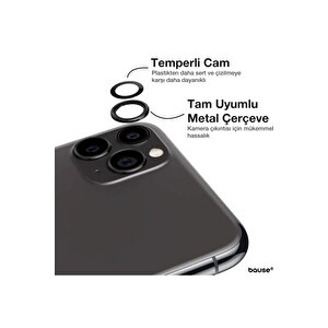 Iphone 12 Pro Max Kamera Koruyucu Lens Mercek Metal Çerçeveli 3lü Set Siyah Black