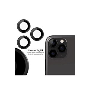Iphone 12 Pro Max Kamera Koruyucu Lens Mercek Metal Çerçeveli 3lü Set Siyah Black