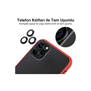 Iphone 12 Pro Max Kamera Koruyucu Lens Mercek Metal Çerçeveli 3lü Set Siyah Black