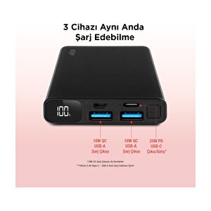 Mojue 10.000 Mah Powerbank Pb05 Pd 20w Lcd Ekranlı Taşınabilir Şarj Aleti / Siyah ( By Ttec )