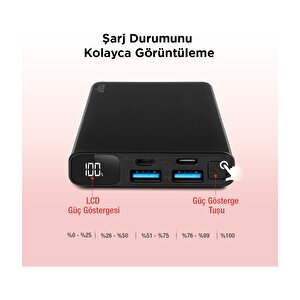 Mojue 10.000 Mah Powerbank Pb05 Pd 20w Lcd Ekranlı Taşınabilir Şarj Aleti / Siyah ( By Ttec )