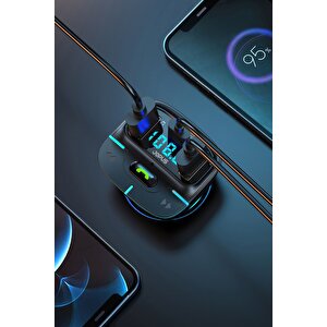 F9 Araç Fm Transmitter 5.3 Bluetooth Araç Kiti Usb Type-c Hızlı Şarj Kart Çakmaklık Girişli