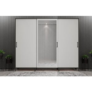 Beyzade Sürgülü Portmanto Vestiyer Füme Beyaz 240 Cm Montaj Dahil
