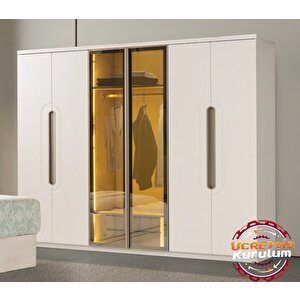 Fiabella Tamamı Mdf Membran 6 Kapaklı Gardırop Dolap - Kurulum Dahil