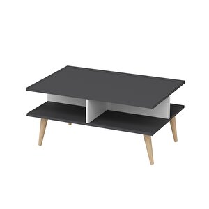 Poloo Ahşap Ayaklı Modern Dekoratif Orta Sehpa 90cm Beyaz-antrasit