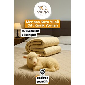 Çift Kişilik Merinos Kuzu Yünü Yorgan (%100 Doğal Meri̇nos Kuzu Yünü) 195 X 215 Cm Ebat