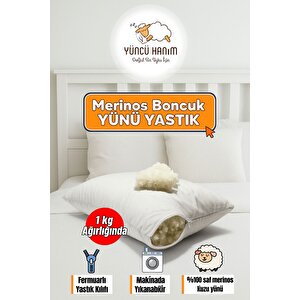 %100 Doğal Merinos Boncuk Kuzu Yünü Dolgulu Yastık 50 X 70 Cm Ebat 1000 Gram
