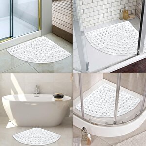 Duş Paspası Kaymaz Banyo Paspası Köşe Duş Vantuzlu Gider Delikli Latte 54x54 Cm M-163