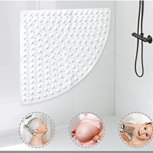 Duş Paspası Kaymaz Banyo Paspası Köşe Duş Vantuzlu Gider Delikli Latte 54x54 Cm M-163