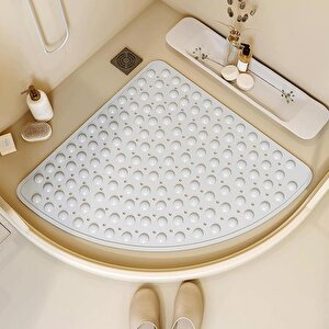Duş Paspası Kaymaz Banyo Paspası Köşe Duş Vantuzlu Gider Delikli Latte 54x54 Cm M-163