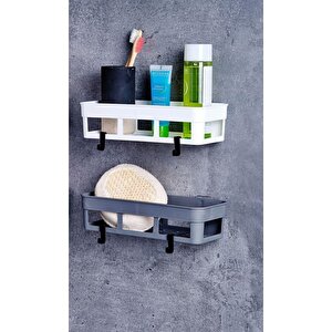 2 Li Yapışkanlı Mutfak Ve Banyo Rafı, Şampuan, Sabun, Duş Jeli Düzenleyici Antrasit Renk
