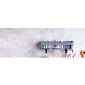 2 Li Yapışkanlı Mutfak Ve Banyo Rafı, Şampuan, Sabun, Duş Jeli Düzenleyici Antrasit Renk