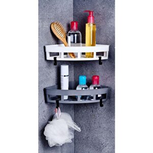 2 Li Yapışkanlı Mutfak Ve Banyo Rafı, Şampuan, Sabun, Duş Jeli Köşe Üçgen Düzenleyici Beyaz Renk