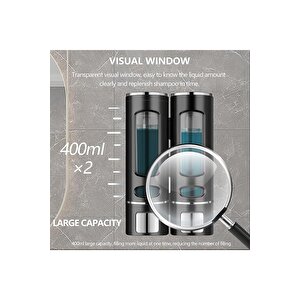 2 Adet Si̇yah 400 Ml Manuel Şampuan Sıvı Tutucu Banyo, Mutfak, Lavabo, Otel El Dezenfektanı Sabunluk