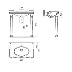 Antik Etajerli Beyaz Lavabo 80 Cm
