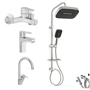 Win S Banyo Bataryası + Lavabo Bataryası + Eviye Bataryası + Doppo Prime Lux Tepe Duş Sistemi
