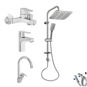 Win S Banyo Bataryası + Lavabo Bataryası + Eviye Bataryası + Doppo Siena Lux Tepe Duş Sistemi