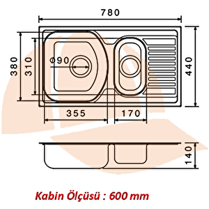 78 X 44 Mutfak Eviyesi 7844gr Keten Sol Damlalıklı