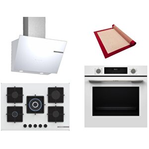 Beyaz 3 Lü Ankastre Set 435 ( Hua717bv0t - Pnq7b2p30o - Dwk66pj20t  ) 75cm Wok Bek Ocak - Buhar Destekli - Pişirme Matı Ile
