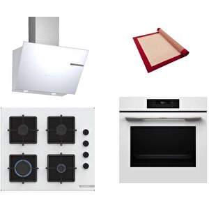 Beyaz 3 Lü Ankastre Set 419 ( Hjg852yw0t - Pop6c2p30o - Dwk66pj20t ) - 3d Fry Hava Ile Kızartma - Pişirme Matı Ile