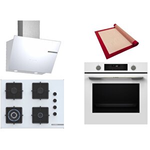 Beyaz 3 Lü Ankastre Set 427 ( Hua736ev0t - Poh7c2p30o - Dwk66pj20t  ) 67cm Wok Bek Ocak - Buhar Destekli Fırın - Pişirme Matı Ile