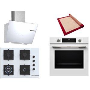 Beyaz 3 Lü Ankastre Set 423 ( Hua717bv0t - Poh7c2p30o - Dwk66pj20t  ) 67cm Wok Bek Ocak - Buhar Destekli Fırın - Pişirme Matı Ile