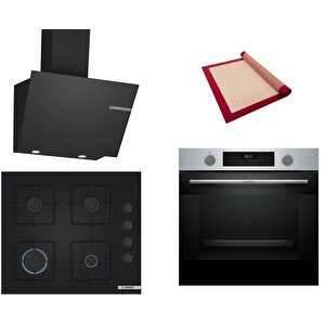Siyah 3 Lü Ankastre Set 410 ( Hua717br0t - Pop6c6p30o - Dwk66pj60t ) - Buhar Destekli - Pişirme Matı Ile